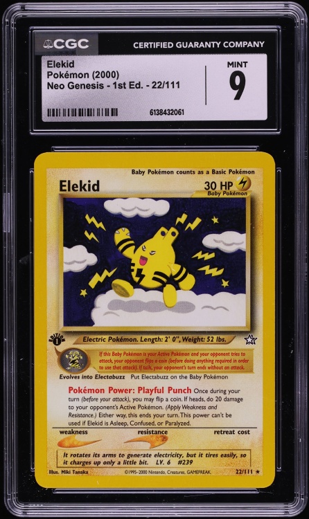 2000 Pokemon Neo Genesis 1st Edition Elekid #22 CGC 9 MINT