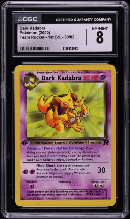 2000 Pokemon Team Rocket 1st Edition Dark Kadabra #39 CGC 8 NM-MT