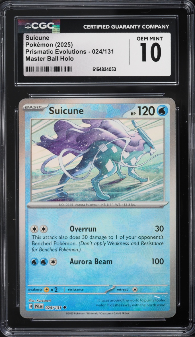 2025 Pokemon Scarlet & Violet Prismatic Evolutions Master Ball Holo Suicune #24 CGC 10 GEM MINT