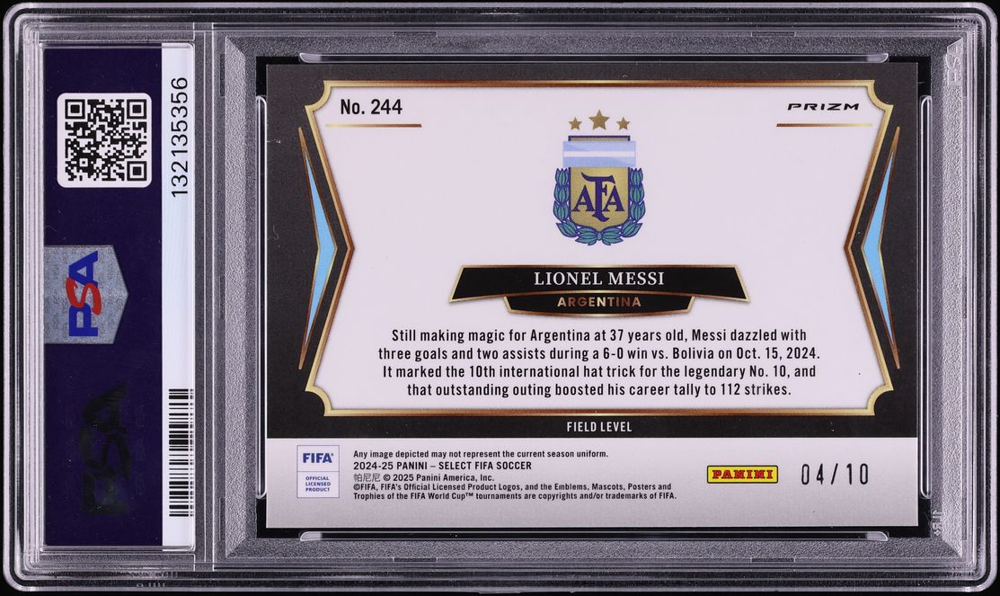 2024 Select FIFA Gold Prizm Lionel Messi /10 #244 PSA 9 MINT
