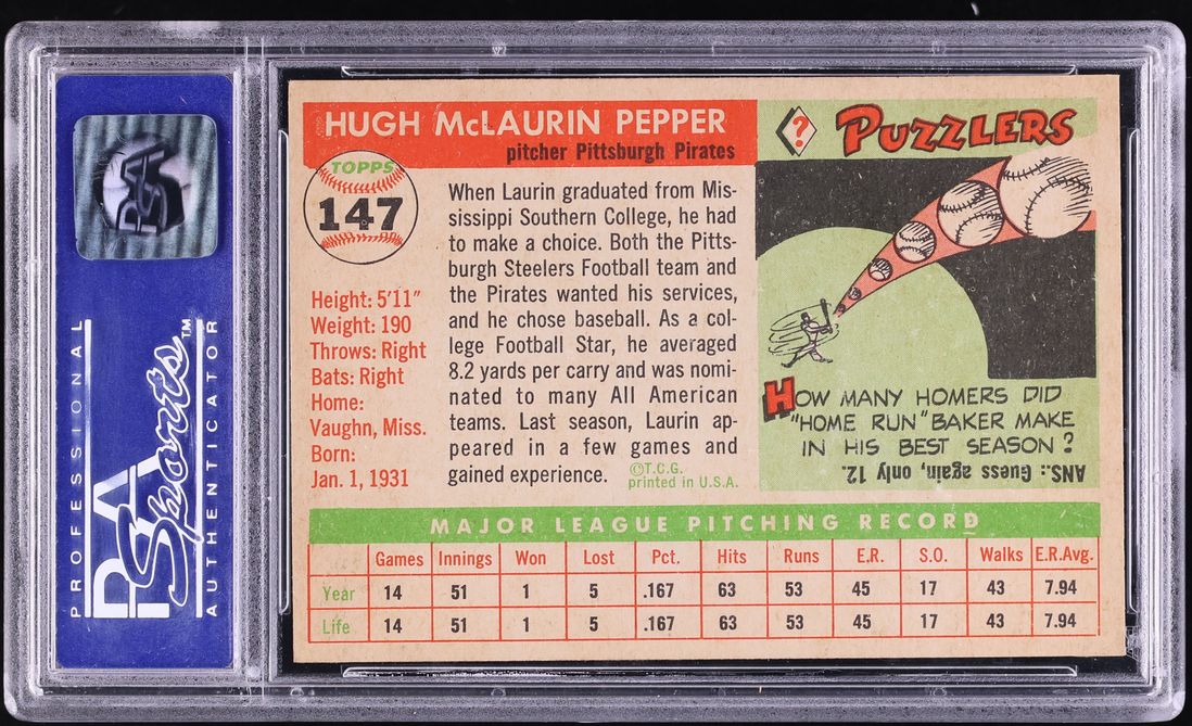 1955 Topps Laurin Pepper #147 PSA 8 NM-MT