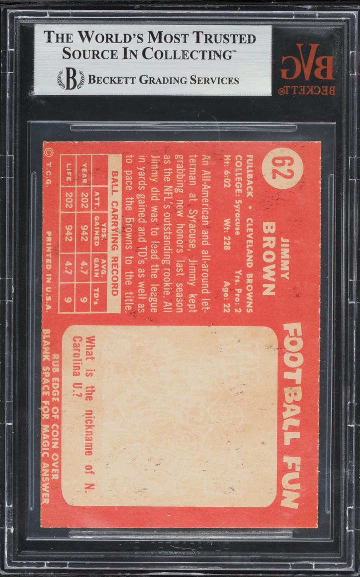 1958 Topps Football Jim Brown ROOKIE #62 BVG 5 EX