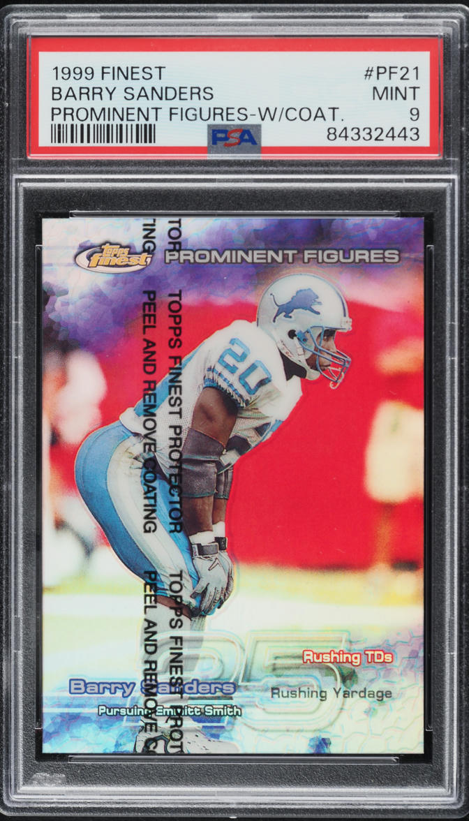 1999 Finest Prominent Figures Refractor w/ Coating Barry Sanders /25 #PF21 PSA 9 MINT - Photo 1
