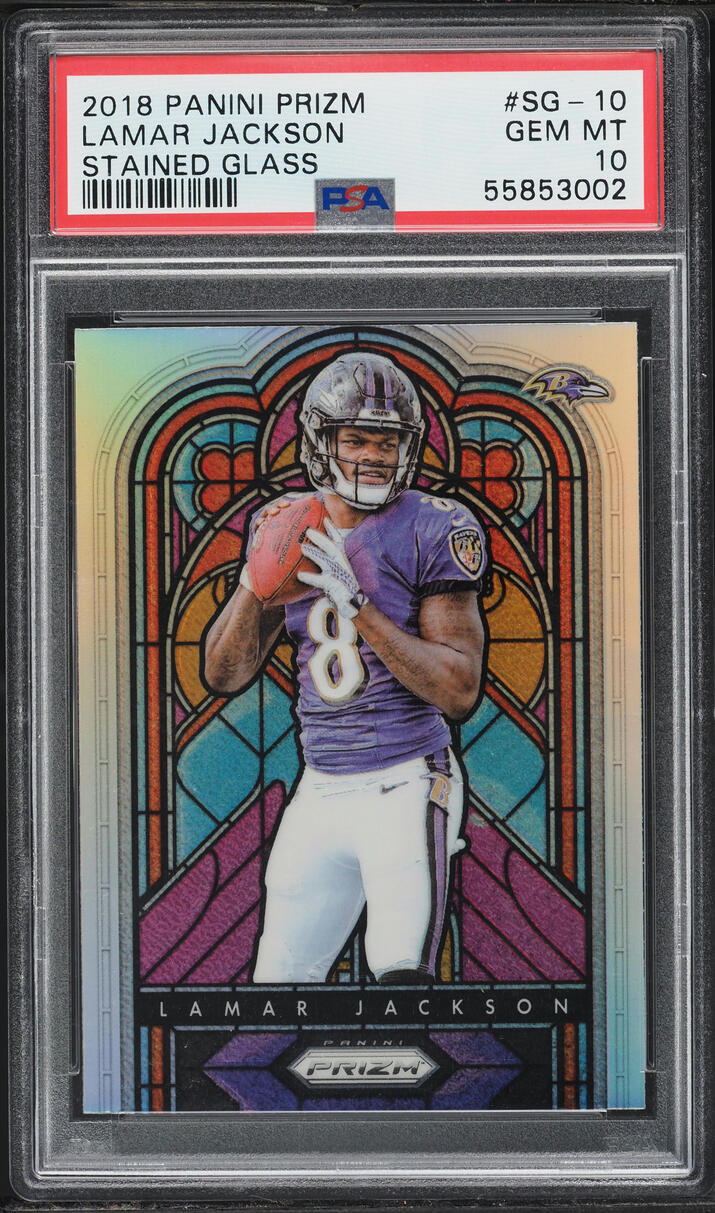 2018 Panini Prizm Stained Glass Lamar Jackson ROOKIE #SG-10 PSA 10 GEM MINT