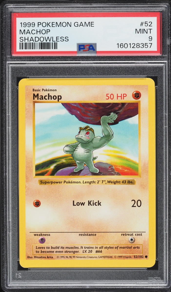 1999 Pokemon Base Set Shadowless Machop #52 PSA 9 MINT