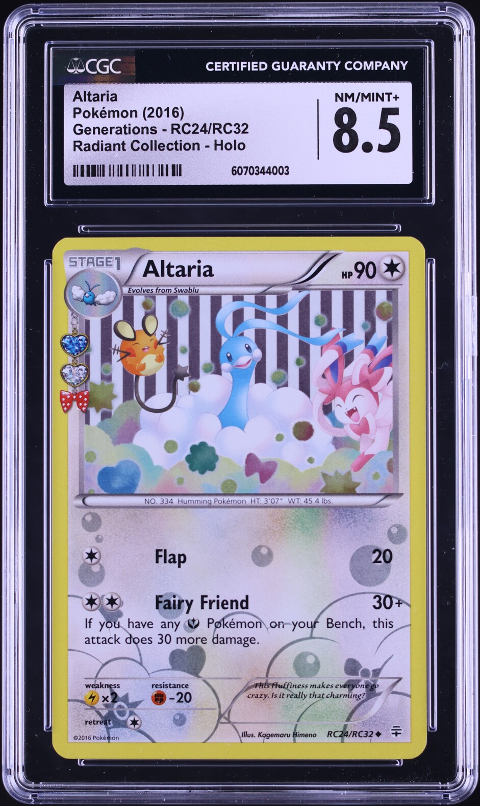 2016 Pokemon XY Generations Radiant Collection Holo Altaria #RC24 CGC 8.5 NM-MT+
