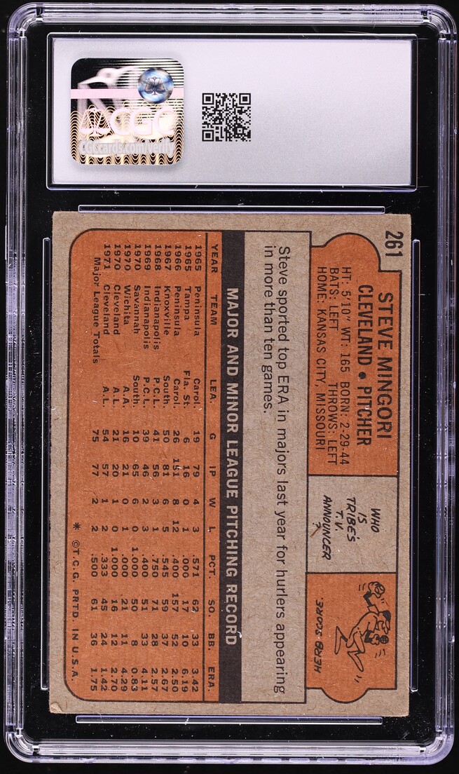 1972 Topps Steve Mingori #261 CGC 5 EX
