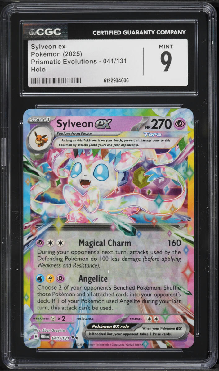 2025 Pokemon Scarlet & Violet Prismatic Evolutions Holo Sylveon ex #41 CGC 9 MINT