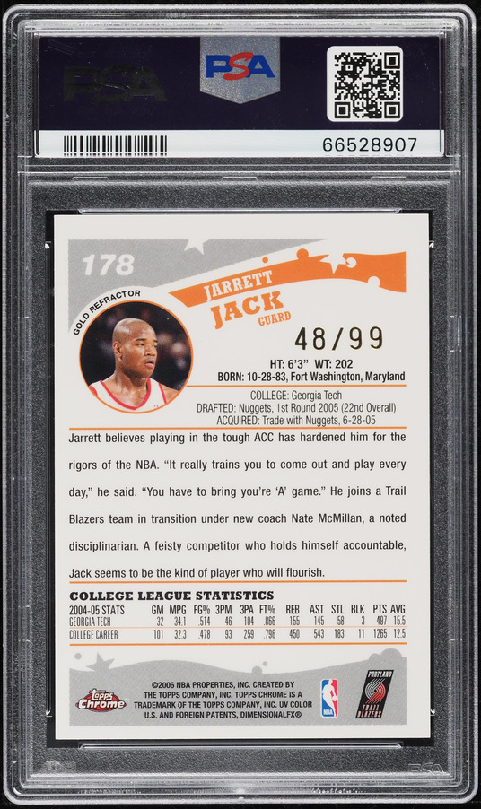 2005 Topps Chrome Gold Refractor Jarrett Jack ROOKIE /99 #178 PSA 9 MINT