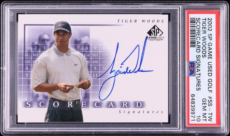2002 SP Game Used Scorecard Signatures Tiger Woods AUTO #SS-TW PSA 10 GEM MINT