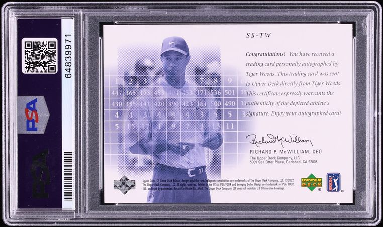 2002 SP Game Used Scorecard Signatures Tiger Woods AUTO #SS-TW PSA 10 GEM MINT