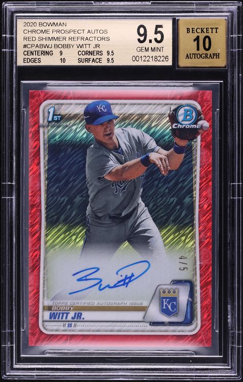 2020 Bowman Chrome Red Shimmer Refractor Bobby Witt Jr. PROSPECT AUTO /5 BGS 9.5