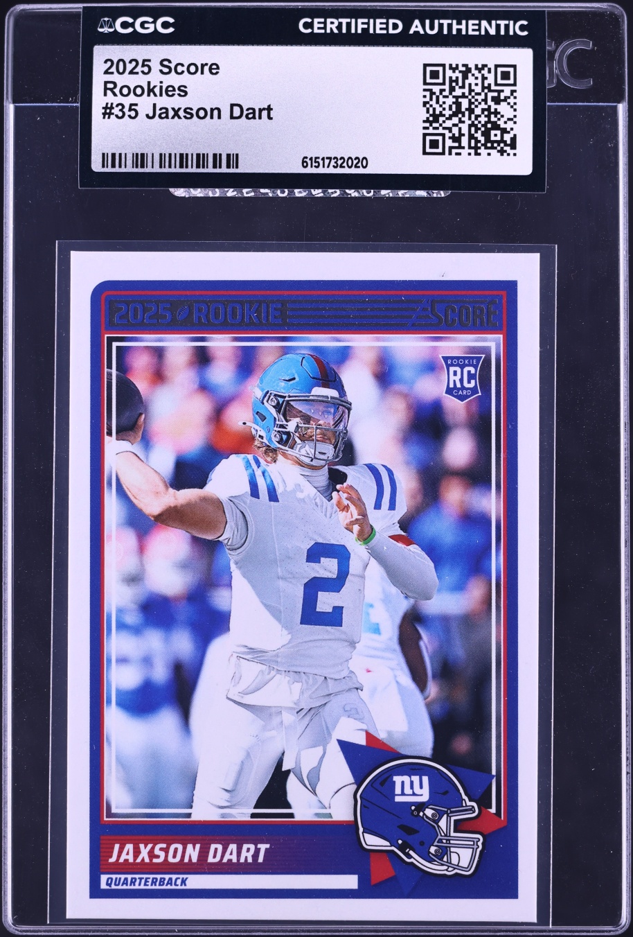 2025 Score Football Jaxson Dart ROOKIE #35 CGC AUTH