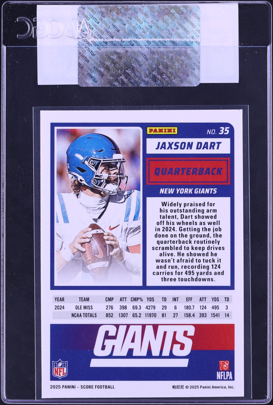 2025 Score Football Jaxson Dart ROOKIE #35 CGC AUTH