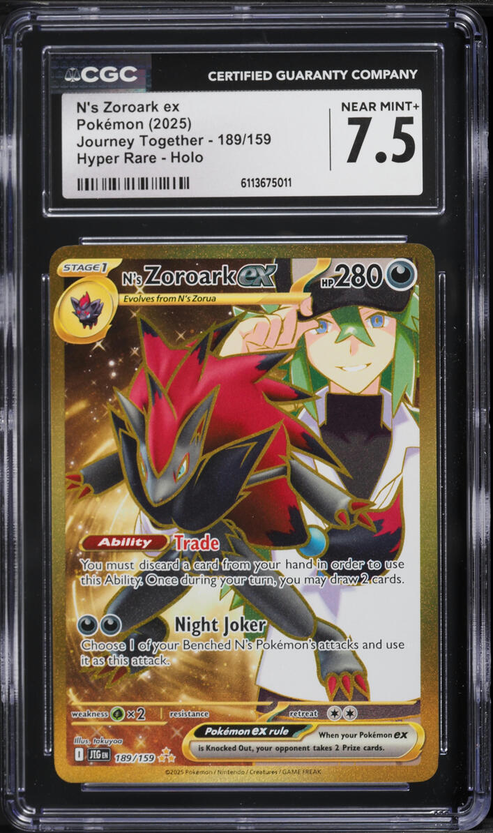 2025 Pokemon Scarlet & Violet Journey Together Gold Rare N's Zoroark ex #189 CGC 7.5 NRMT+