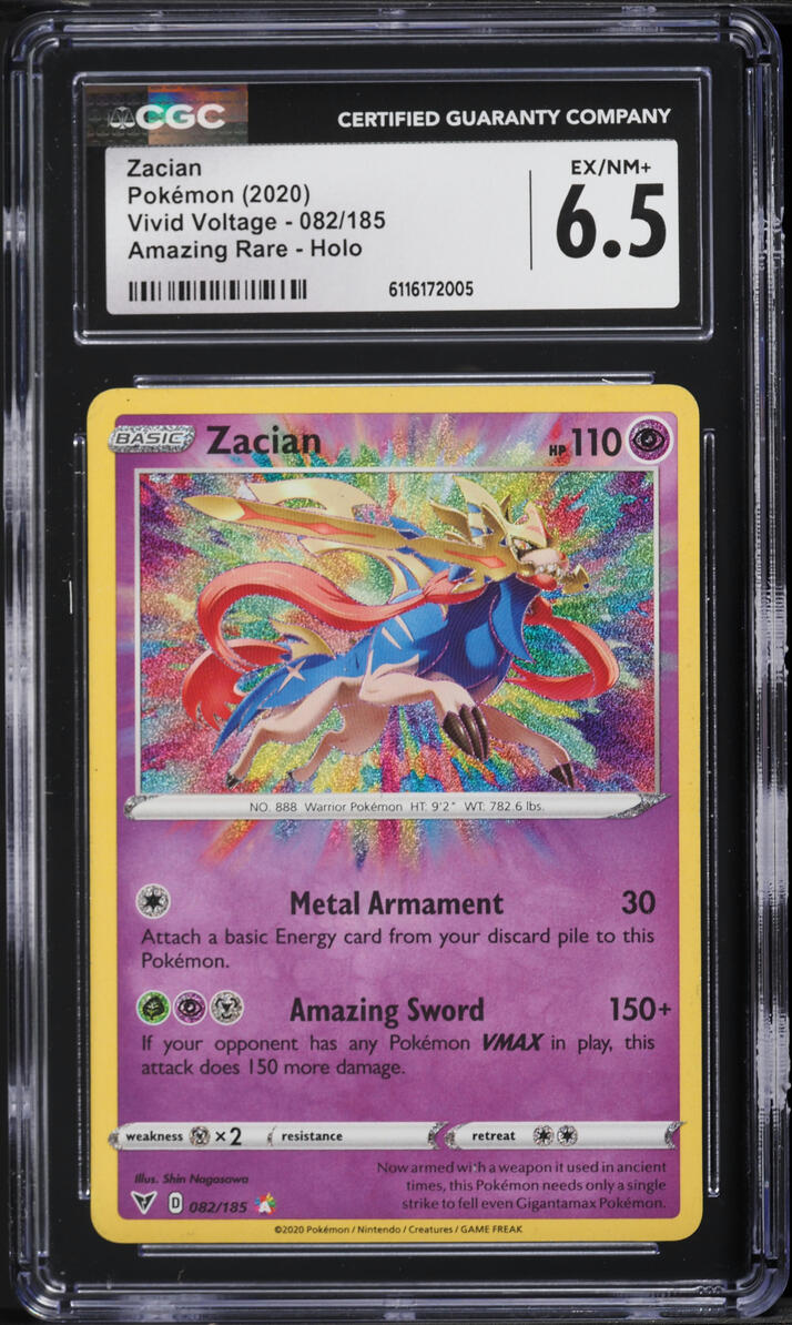 2020 Pokemon Sword & Shield Vivid Voltage Amazing Rare Zacian #82 CGC 6.5 EXMT+