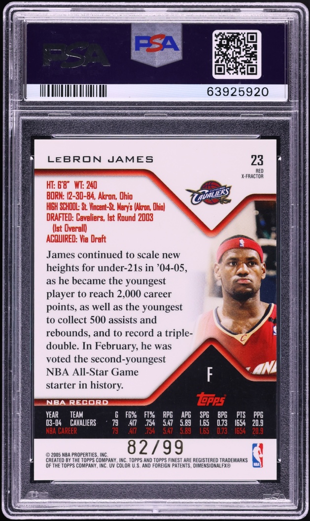 2004 Finest Red Xfractor LeBron James /99 #23 PSA 9 MINT