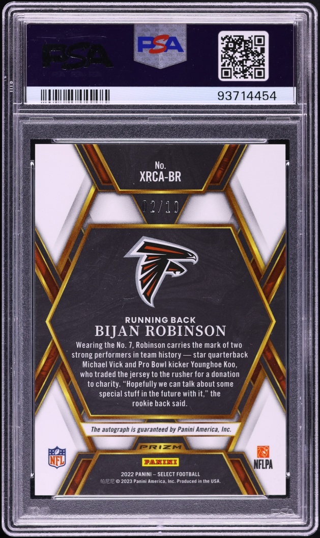 2022 Select '23 XRC Prizm Mystery Redemption Gold Bijan Robinson ROOKIE AUTO /10 #XRCABR PSA 9