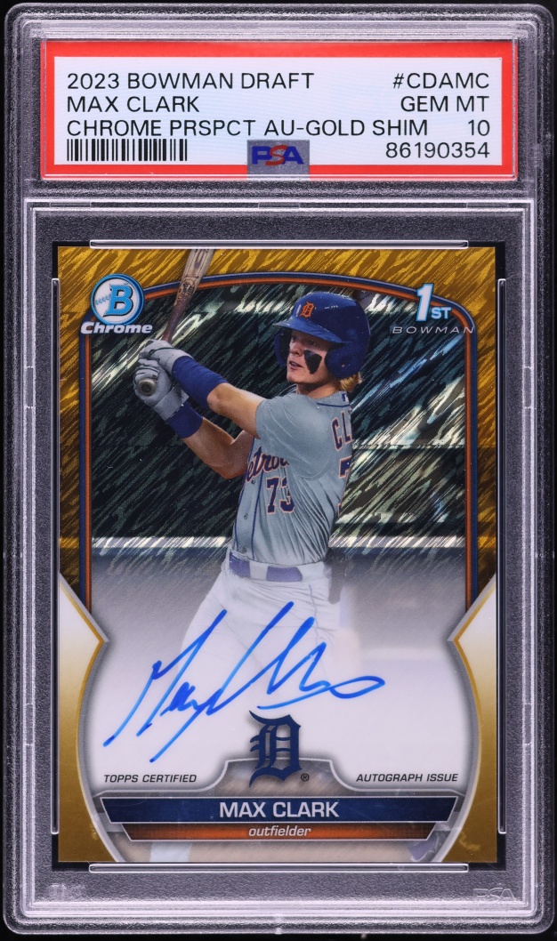 2023 Bowman Chrome Gold Shim Max Clark PROSPECT AUTO /50 #CDA-MC PSA 10 GEM MINT