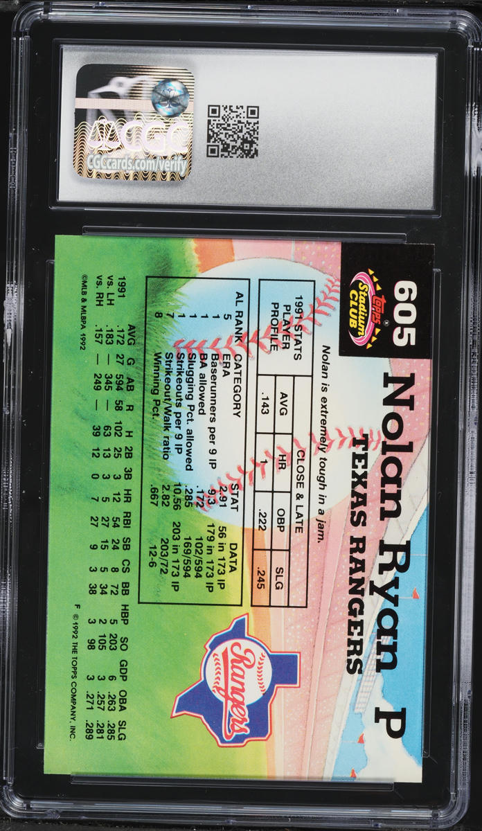 1992 Stadium Club Members Choice Nolan Ryan #605 CGC 8 NM-MT