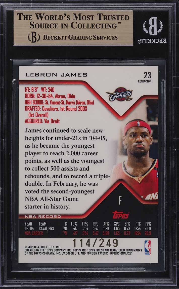 2004 Finest Refractor LeBron James /249 #23 BGS 9.5 GEM MINT - Photo 2
