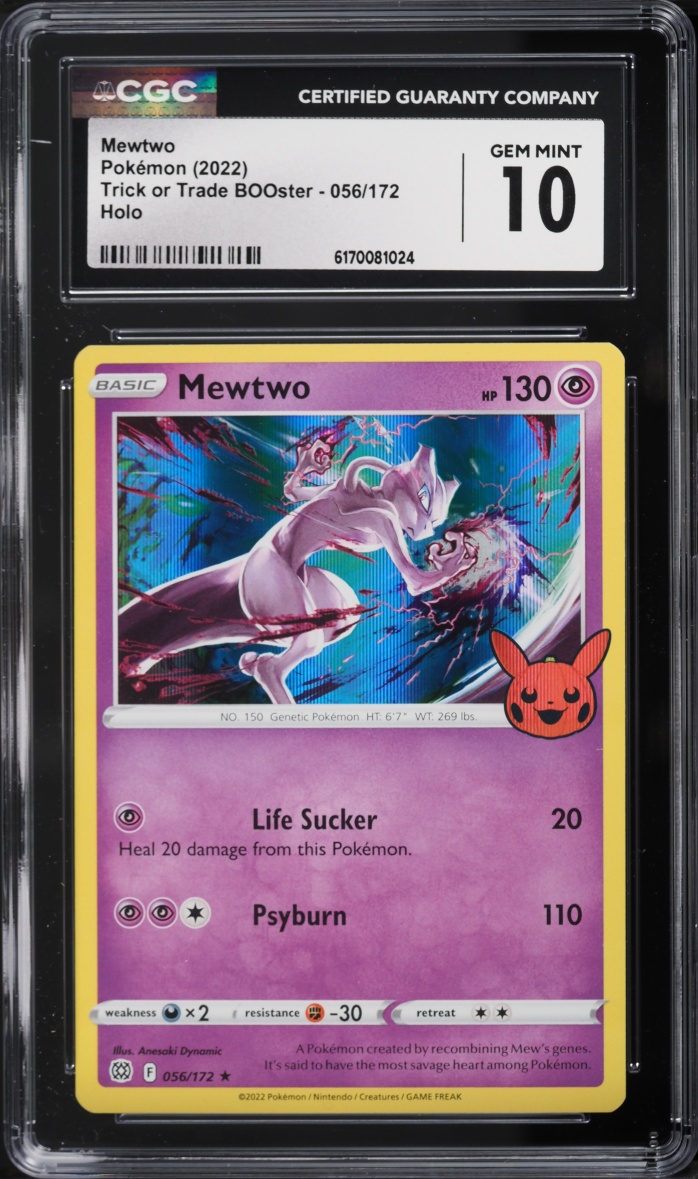 2022 Pokemon Sword & Shield Trick Or Trade BOOster Holo Mewtwo #56 CGC 10 GEM MINT