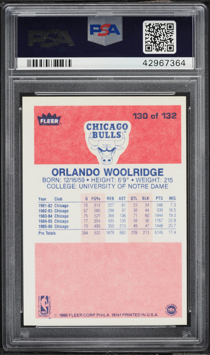 1986 Fleer Basketball Orlando Woolridge #130 PSA 8 NM-MT