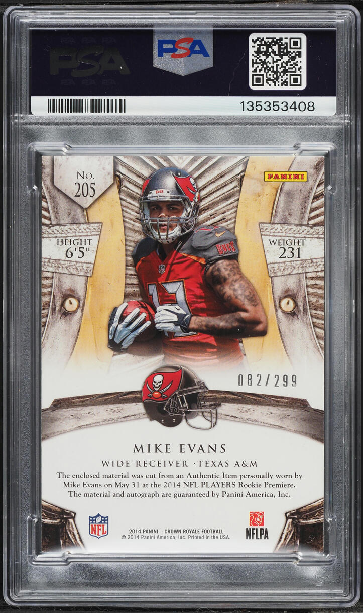 2014 Crown Royale Mike Evans ROOKIE PATCH AUTO /299 #205 PSA 6 EXMT