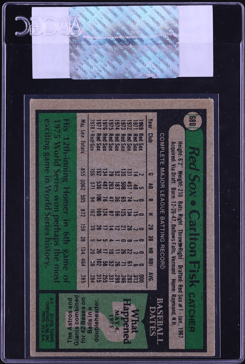 1979 Topps Carlton Fisk ALL-STAR #680 CGC AUTH