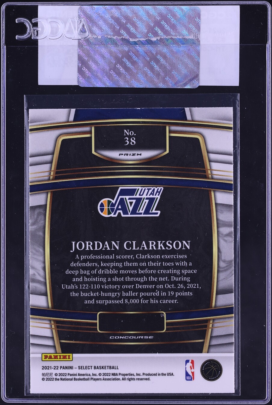 2021 Select Concourse Tri-Color Jordan Clarkson #38 CGC AUTH