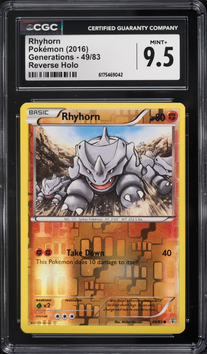 2016 Pokemon XY Generations Reverse Holo Rhyhorn #49 CGC 9.5 MINT+