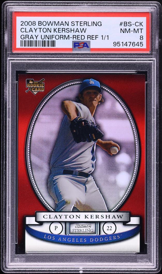 2008 Bowman Sterling Red Refractor Gray Uniform Clayton Kershaw ROOKIE 1/1 #BS-CK PSA 8 NM-MT