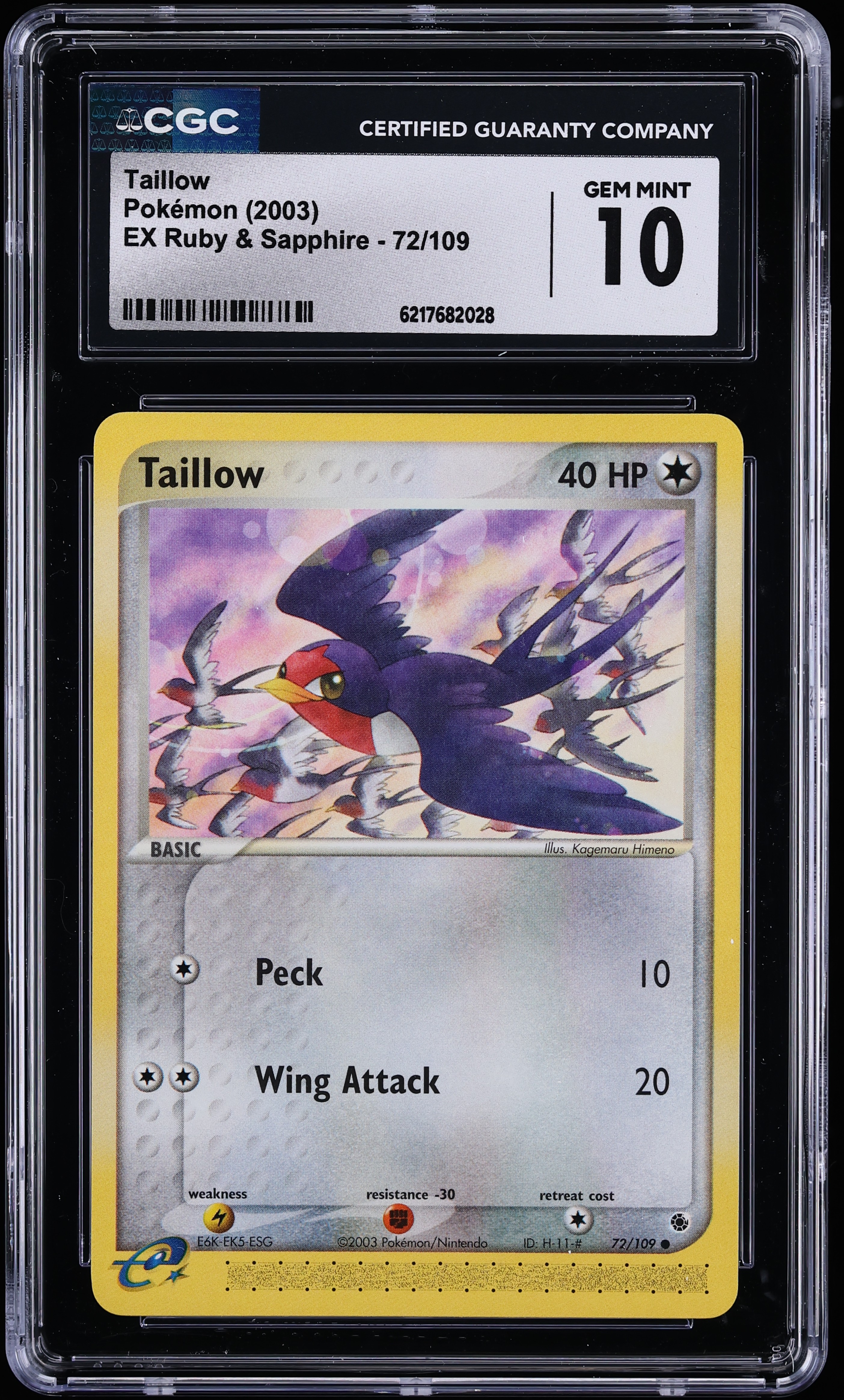 2003 Pokemon EX Ruby & Sapphire Taillow #72 CGC 10 GEM MINT