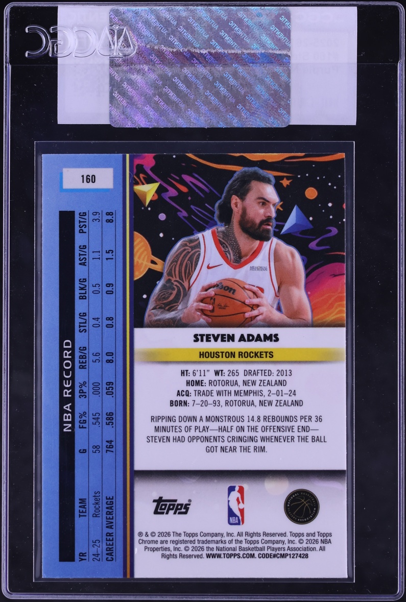 2025 Topps Chrome Cosmic Purple Nebula Refractor Steven Adams /150 #160 CGC AUTH
