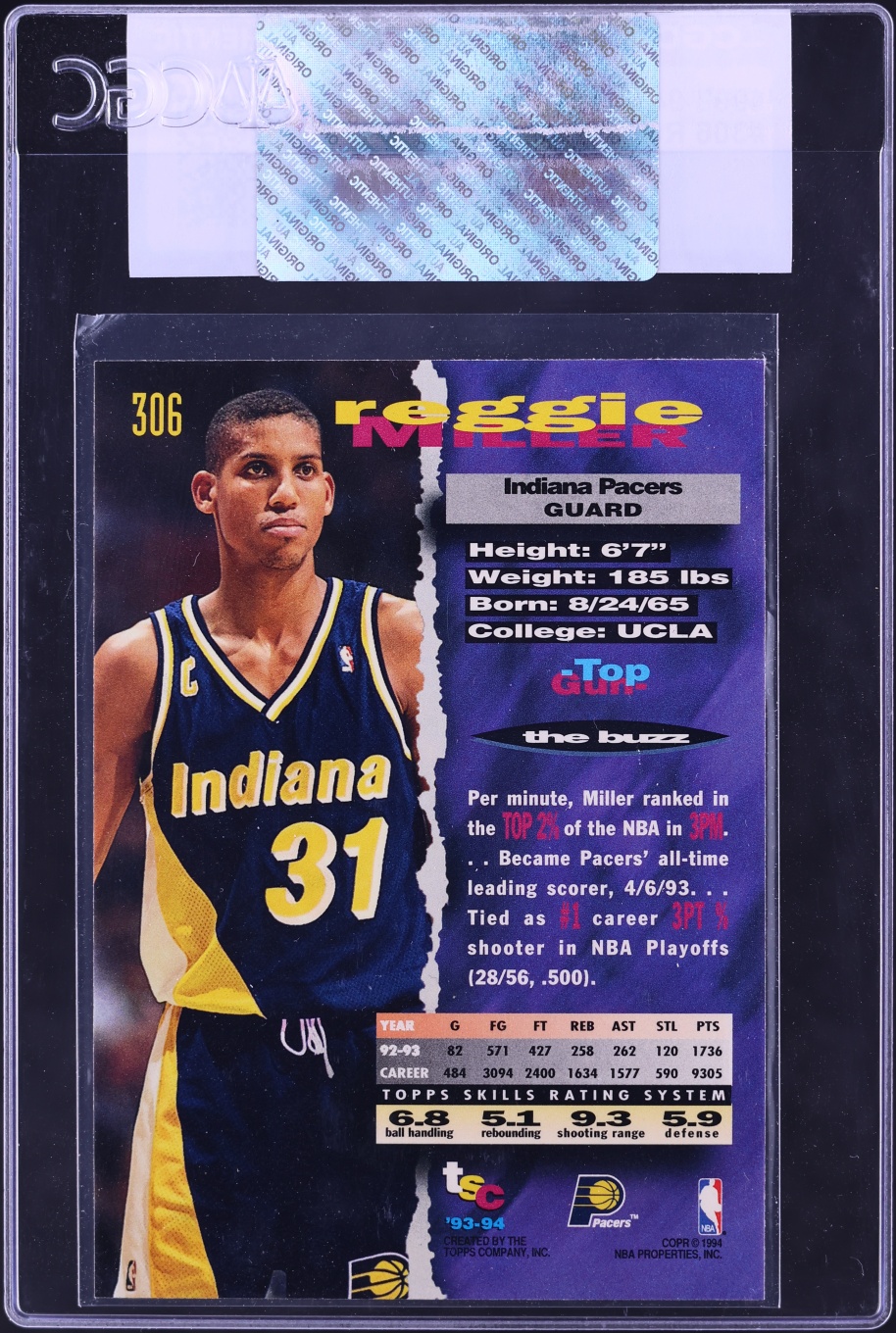 1993 Stadium Club Reggie Miller #306 CGC AUTH