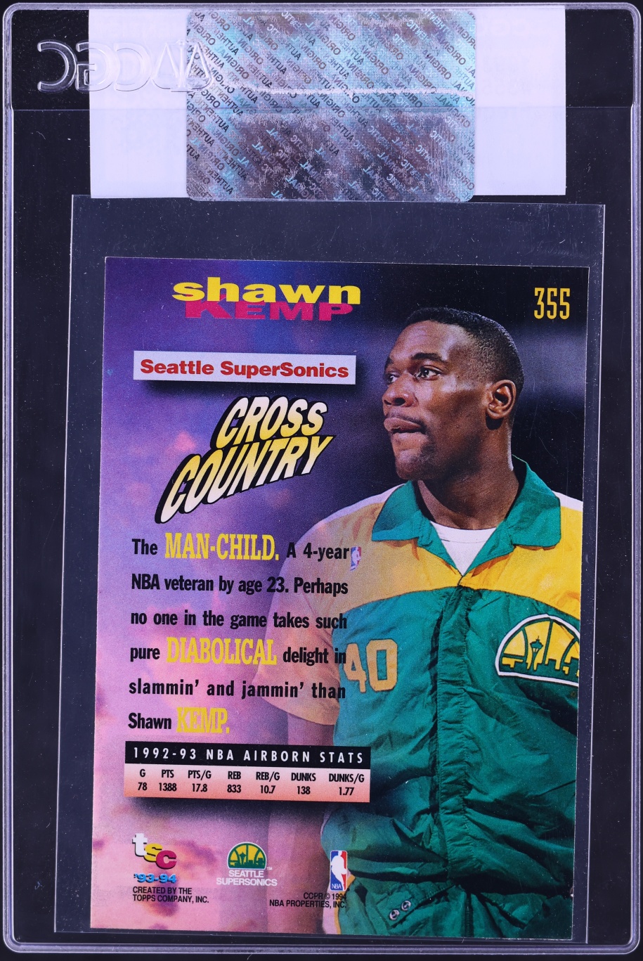1993 Stadium Club Frequent Flyers Shawn Kemp #355 CGC AUTH
