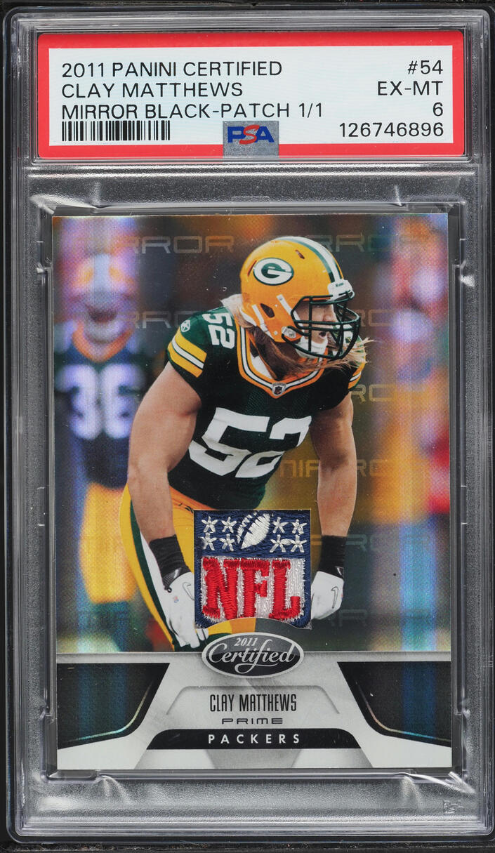 2011 Panini Certified Mirror Black Clay Matthews NFL SHIELD PATCH 1/1 #54 PSA 6 EXMT