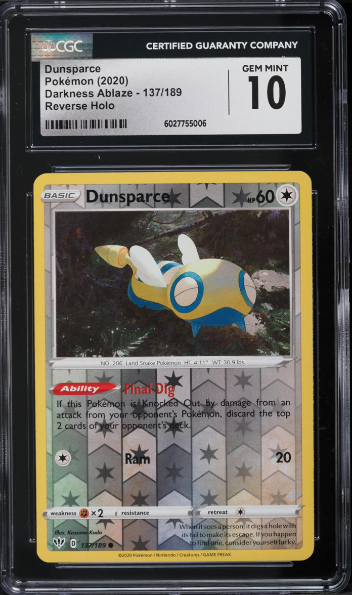 2020 Pokemon SWSH Darkness Ablaze Reverse Holo Dunsparce #137 CGC 10 GEM MINT