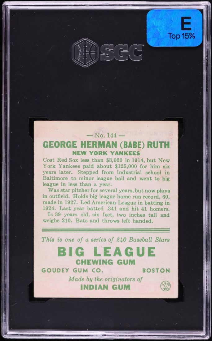 1933 Goudey Babe Ruth #144 SGC 2 GD
