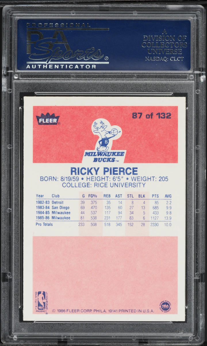 1986 Fleer Basketball Ricky Pierce #87 PSA 10 GEM MINT