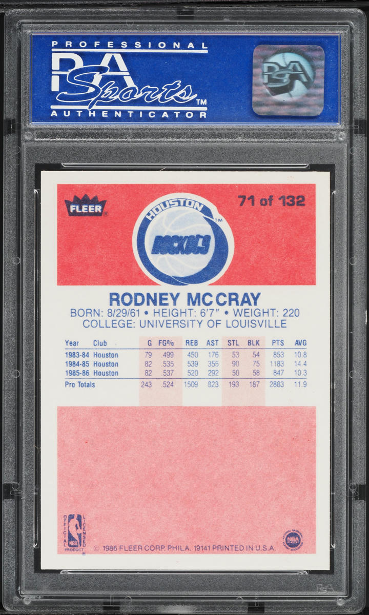 1986 Fleer Basketball Rodney McCray ROOKIE #71 PSA 10 GEM MINT
