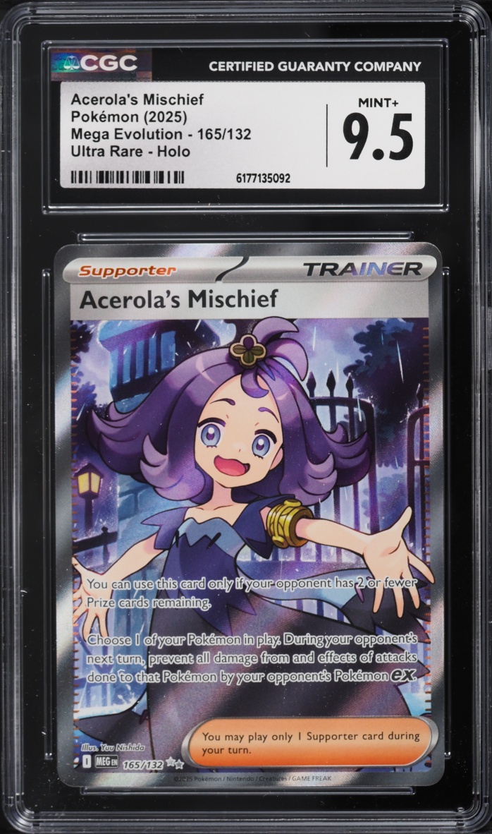 2025 Pokemon Mega Evolution Full Art Acerola's Mischief #165 CGC 9.5 MINT+