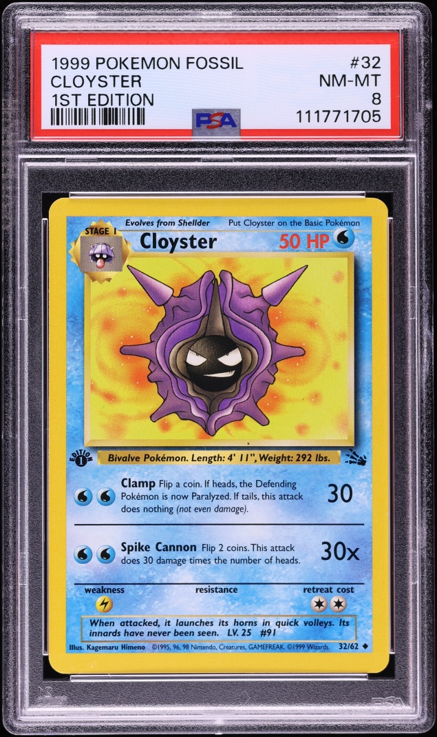 1999 Pokemon Fossil 1st Edition Cloyster #32 PSA 8 NM-MT