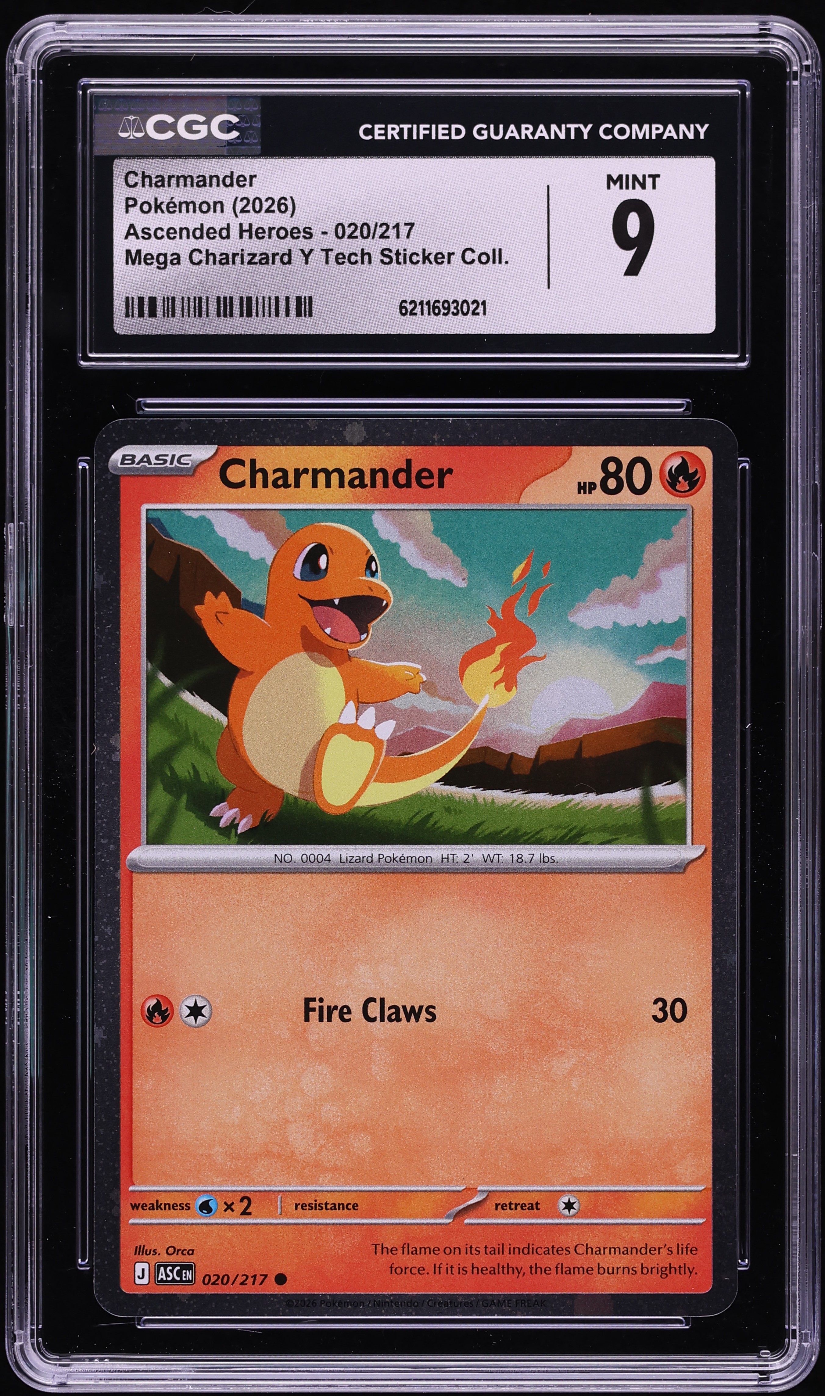 2026 Pokemon Mega Evolution Ascended Heroes Tech Sticker Charmander #20 CGC 9 MINT