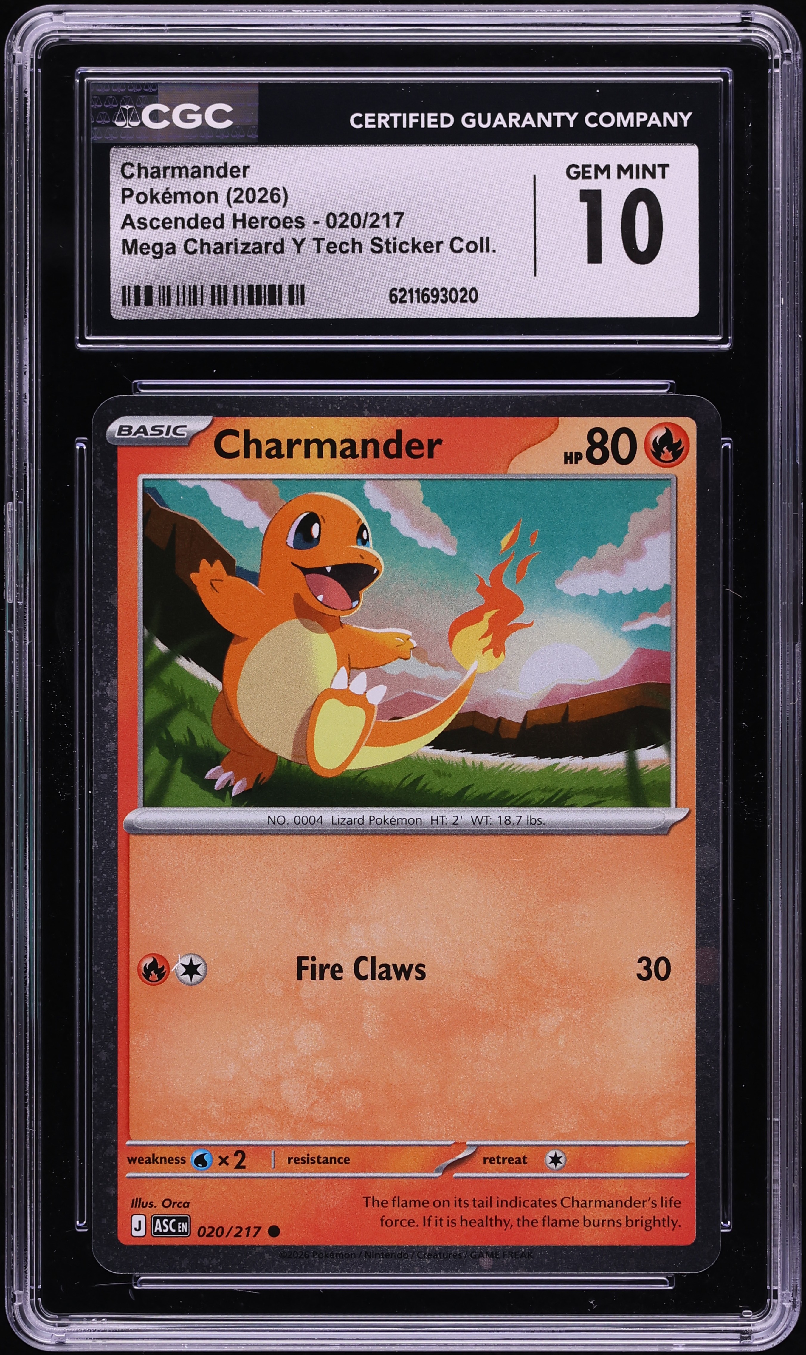 2026 Pokemon Mega Evolution Ascended Heroes Tech Sticker Charmander #20 CGC 10 GEM MINT
