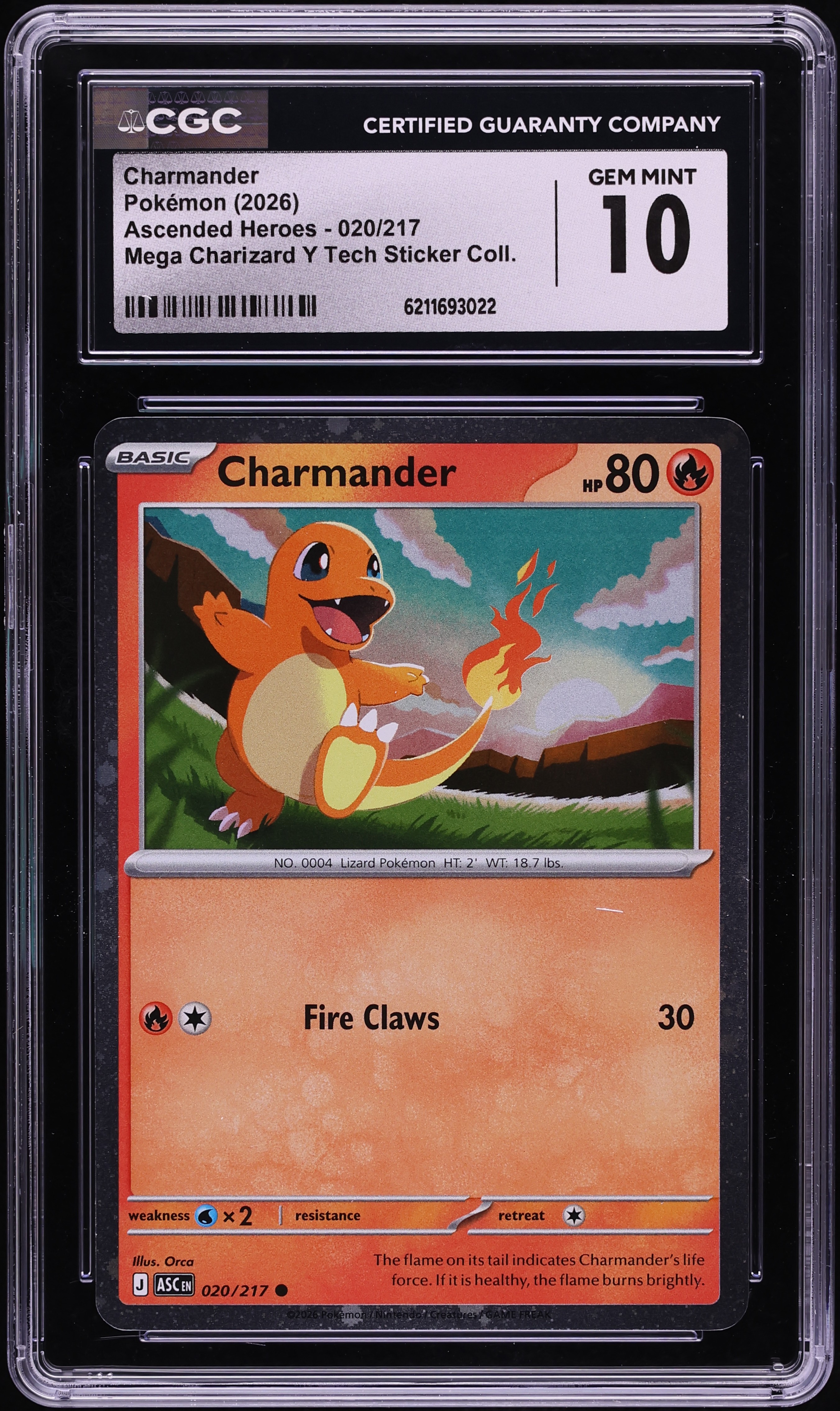 2026 Pokemon Mega Evolution Ascended Heroes Tech Sticker Charmander #20 CGC 10 GEM MINT