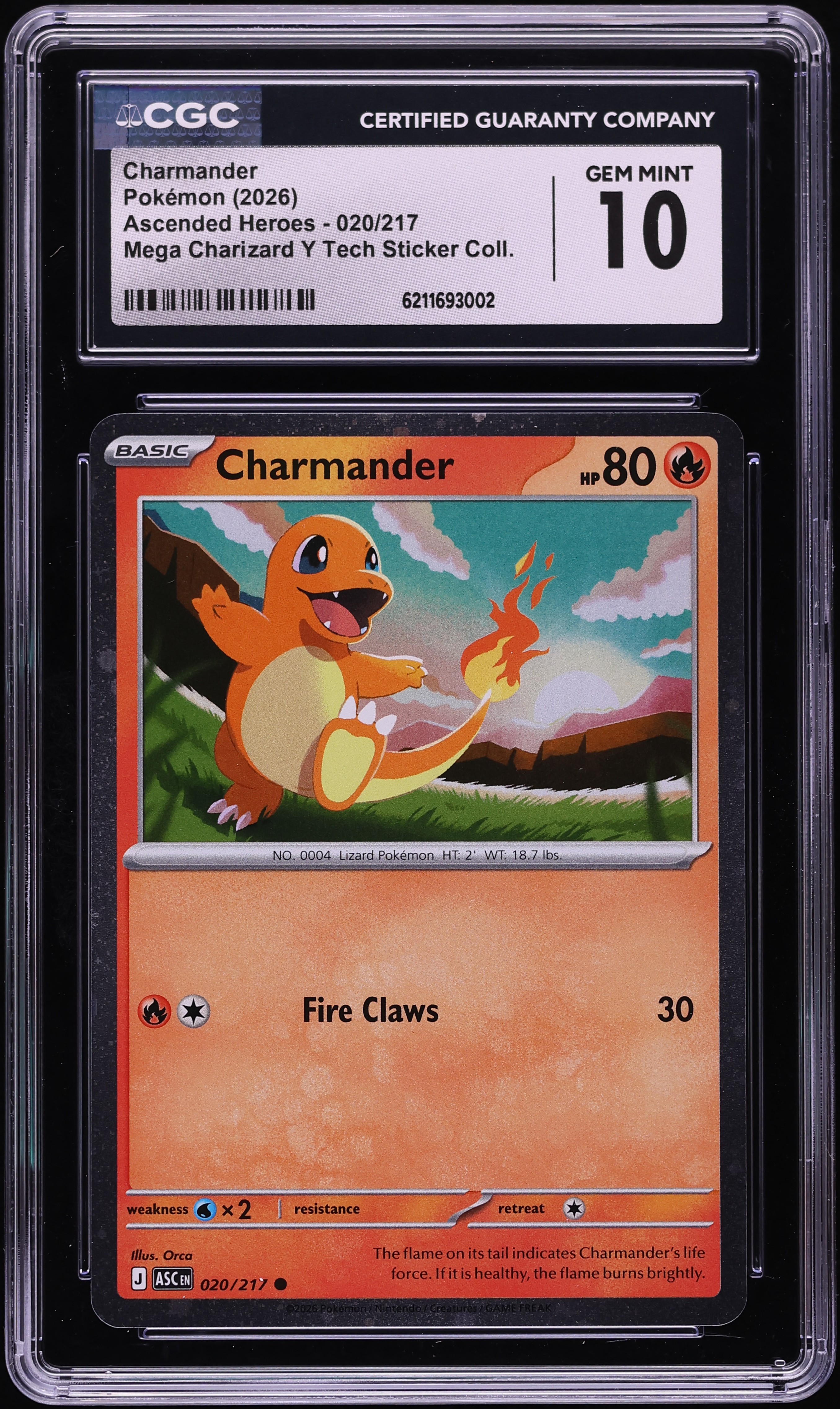 2026 Pokemon Mega Evolution Ascended Heroes Tech Sticker Charmander #20 CGC 10 GEM MINT