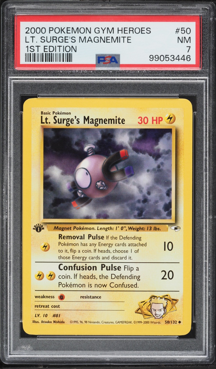 2000 Pokemon Gym Heroes 1st Edition Lt. Surge's Magnemite #50 PSA 7 NRMT