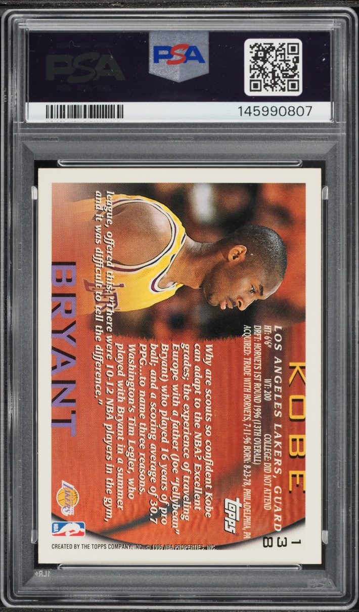 1996 Topps Basketball Kobe Bryant ROOKIE #138 PSA 7 NRMT