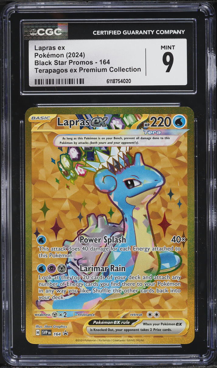 2024 Pokemon Scarlet & Violet Promo Terapagos Ex Premium Gold Rare Lapras ex #164 CGC 9 MINT